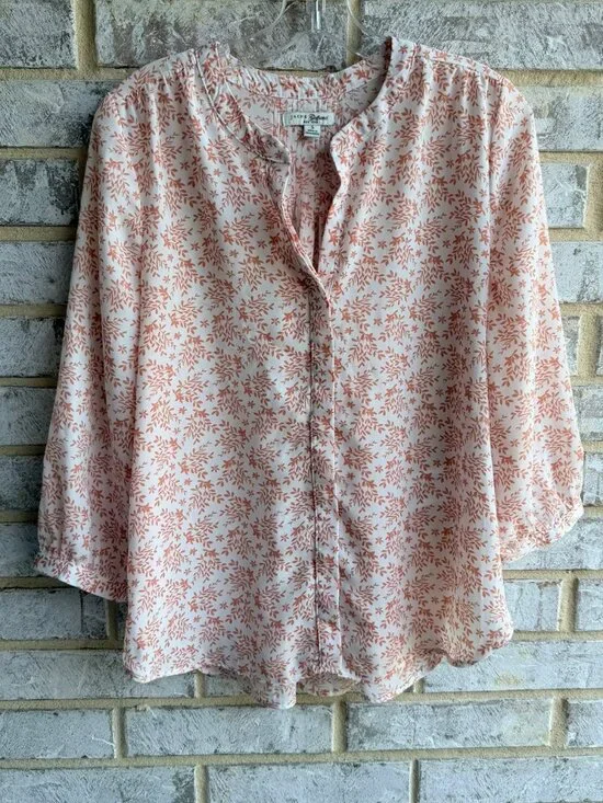 Jachs Girlfriend 3/4 Sleeve Button Up V-Neck Sheer Floral Blouse Women's Size S - Picture 1 of 9